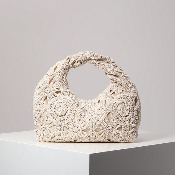 Handbags - Apricot Boho Women's Hollow Floral Woven Bag